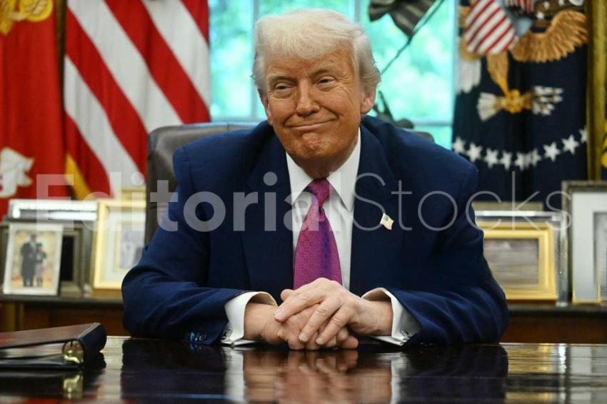 US President Donald Trump listens during an announcement about the Golden Dome missile defense shield, in the Oval Office of the White House on May 20, 2025, in Washington, DC