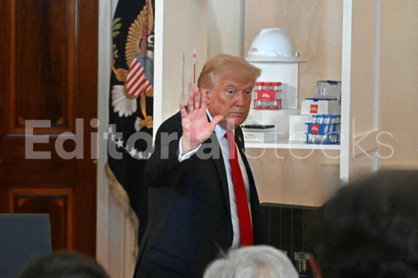 US President Donald Trump waves as he leaves after speaking about investing in America, at the White House in Washington, DC, on April 30, 2025