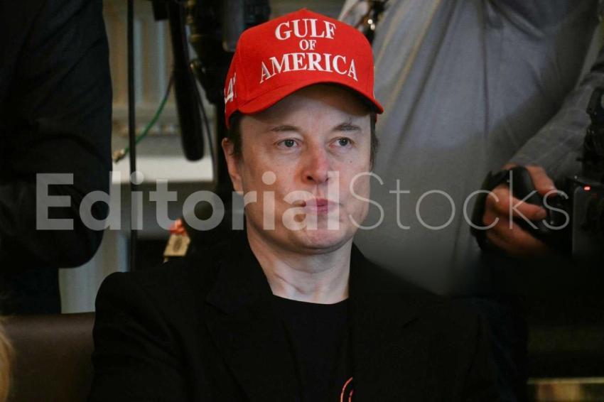 Elon Musk looks on during a Cabinet meeting in the Cabinet Room of the White House in Washington, DC, of April 30, 2025.